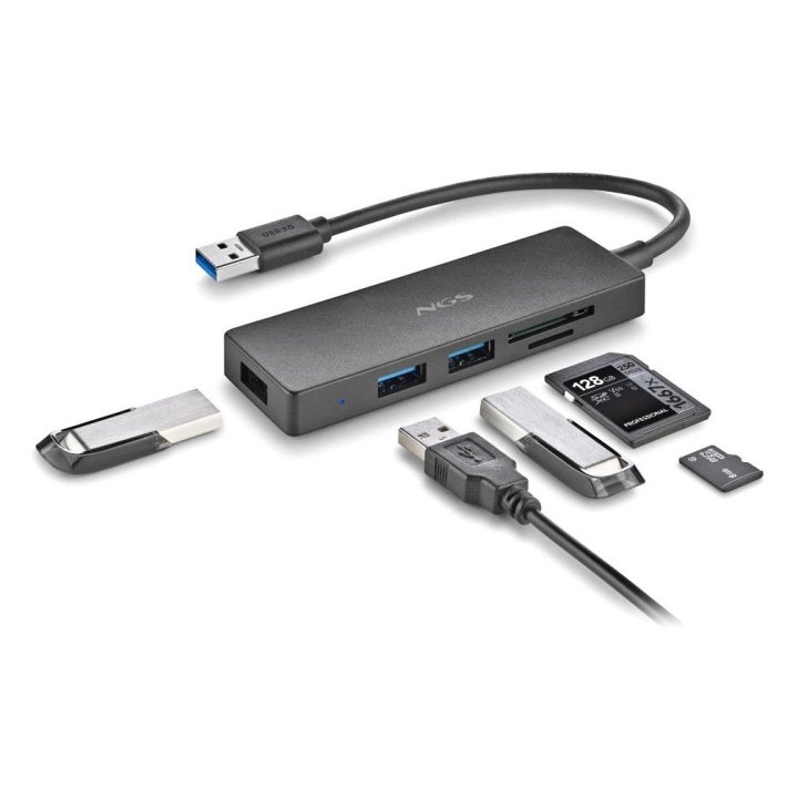 Hub  Usb 3.0 Ngs Ihubreader  Con Lector De Tarjeta Sd Y Micro Sd Y 3 Puertos Usb 3,0 Cable 190mm