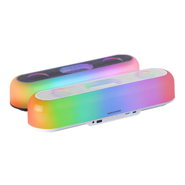 Barra De Sonido Bluetooth Mars Gaming Msborbw Blanco 20w Iluminacion Rgb 360 Bt Aux Fm Tf Bat. 6h