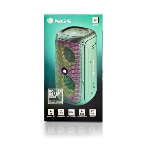 Altavoz Bluetooth Portable Ngs Rollerbeastgreen 32w Bluetooth, Luces Rgb Impermeabilidad Ipx5