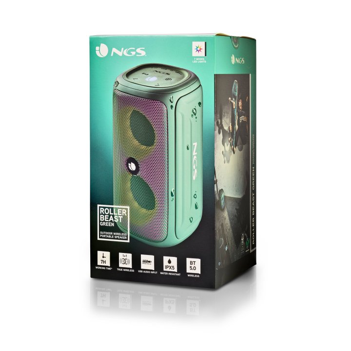 Altavoz Bluetooth Portable Ngs Rollerbeastgreen 32w Bluetooth, Luces Rgb Impermeabilidad Ipx5