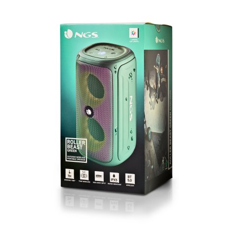 Altavoz Bluetooth Portable Ngs Rollerbeastgreen 32w Bluetooth, Luces Rgb Impermeabilidad Ipx5