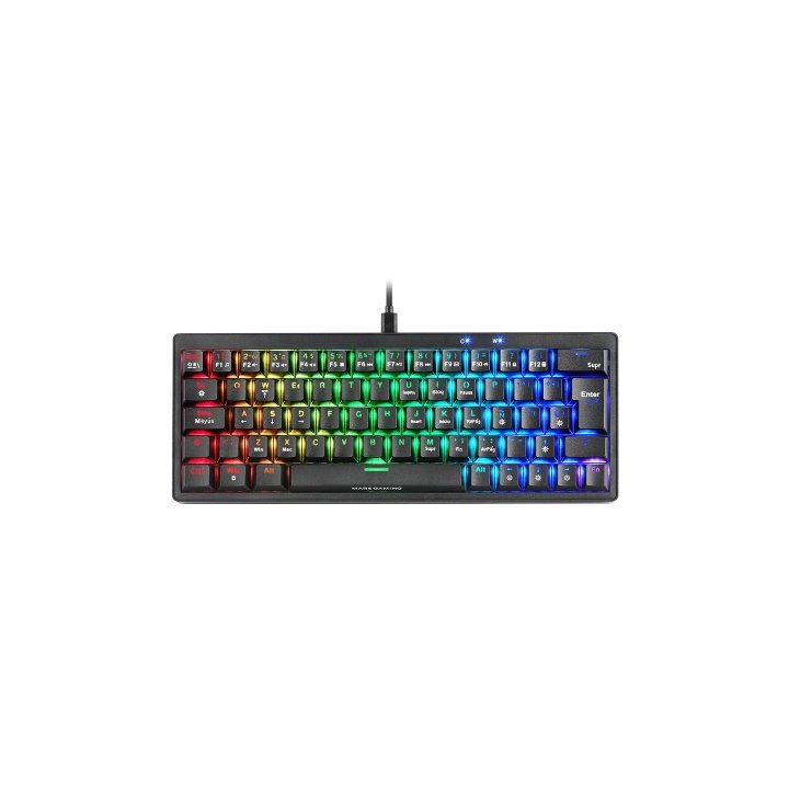 Teclado Mars Gaming Compacto Mkminiprobes Hot-swap Mecanico Switch Azul Rgb Chroma Negro