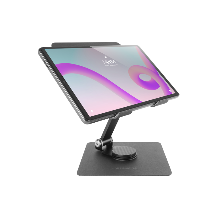 Soporte Para Tablet Mars Gaming Marst Color Negro Plegable Rotacion 360º Ajuste De Altura Y Angulo De Visualizacion 180º