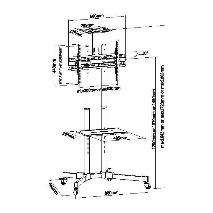 (km0) Soporte De Suelo Con Ruedas Equip Para Pantalla De 37" - 70" Fijo Max. Vesa 600x400 Hasta 50kgcash30