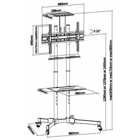 (km0) Soporte De Suelo Con Ruedas Equip Para Pantalla De 37" - 70" Fijo Max. Vesa 600x400 Hasta 50kgcash30