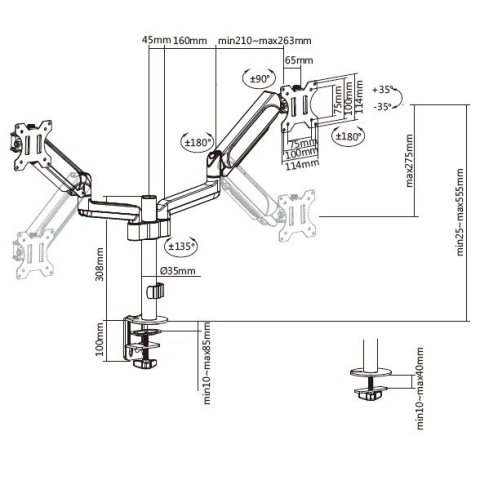 Soporte De Mesa Equip 650133 Para 2 Pantallas 17" - 32" Muelle De Gas Equip