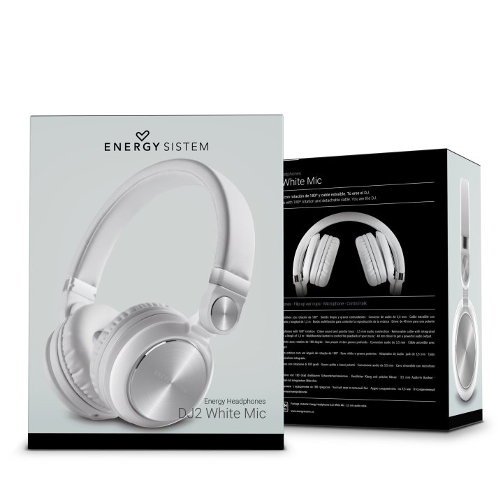 (km0) Headset Energy Sistem Dj2 White Con Microfono , Cable Extraible 3.5mm Control Talk, Driver 40mcash30