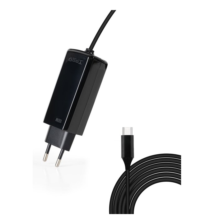 Cargador De Pared Tooq Tqlc-usbcgan100pd-c Usb-c Pd 100w Con Sistema Gan Color Negro Cubico