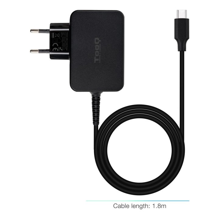 Cargador De Pared Tooq Tqlc-usbcgan45pd Usb-c Pd 45w Con Sistema Gan Color Negro