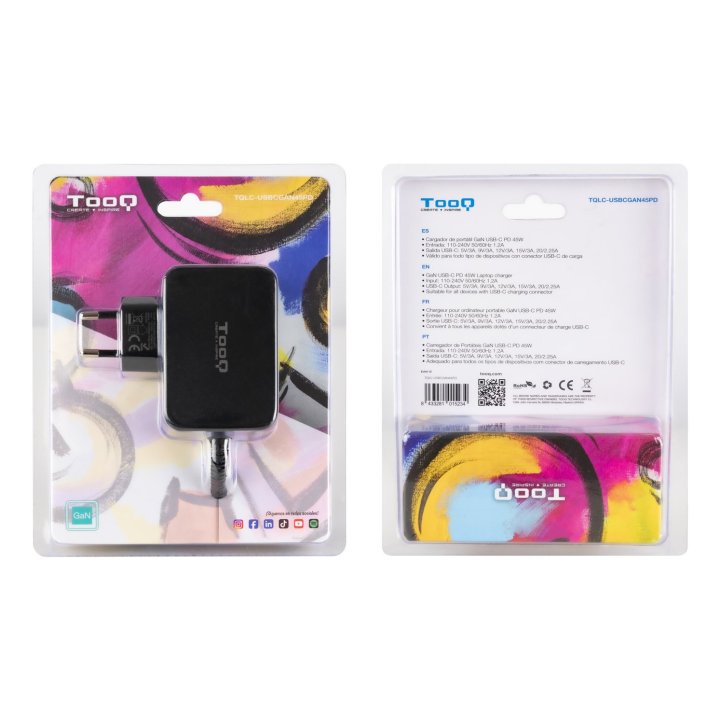 Cargador De Pared Tooq Tqlc-usbcgan45pd Usb-c Pd 45w Con Sistema Gan Color Negro