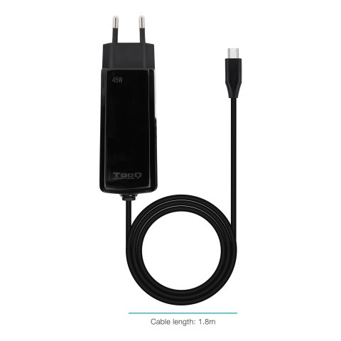 Cargador De Pared Tooq Tqlc-usbcgan45pd-c Usb-c Pd 45w Con Sistema Gan Color Negro Cubico