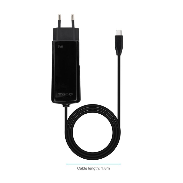 Cargador De Pared Tooq Tqlc-usbcgan65pd-c Usb-c Pd 65w Con Sistema Gan Color Negro Cubico