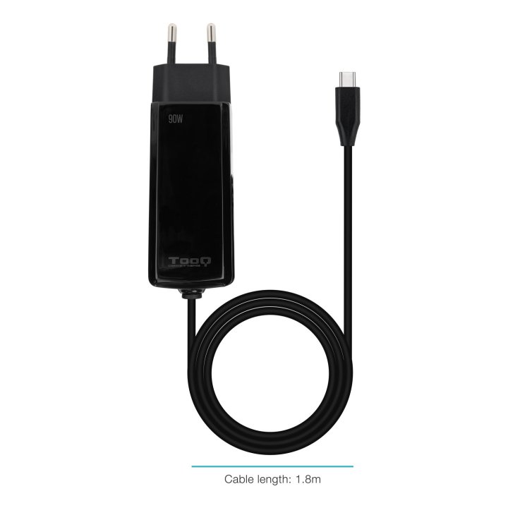 Cargador De Pared Tooq Tqlc-usbcgan90pd-c Usb-c Pd 90w Con Sistema Gan Color Negro Cubico