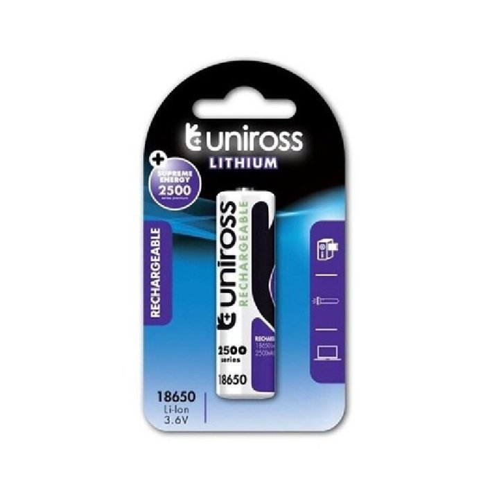 Pilas Lr 18650 Recargable Uniros 2500mah 3,6v Protected Blister 1 Unidad (ecotasa Incl)