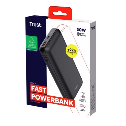 Powerbank Universal Trust 24880 Redoh 20000mah Color Negro 18w Carga Rapida2xusb-c 1xusb-a*