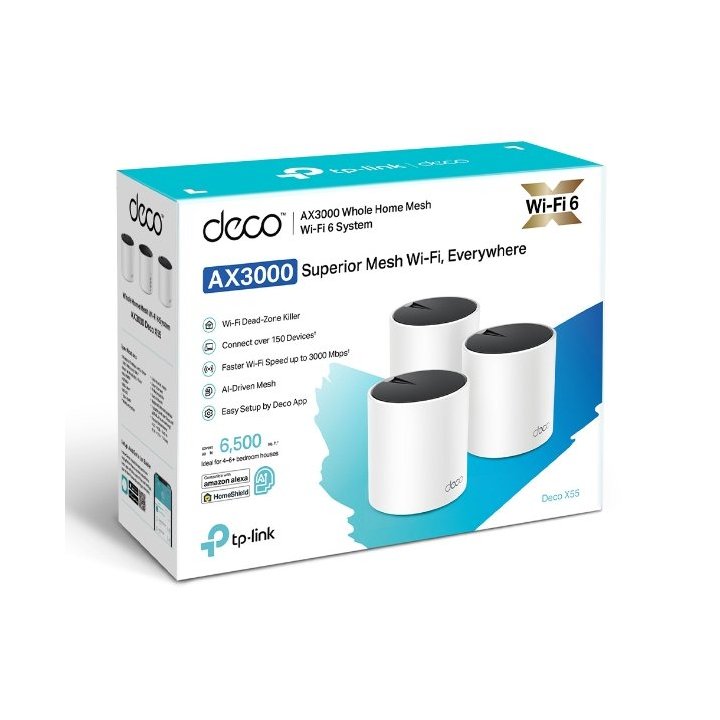 Punto De Acceso Interior Mesh Wifi 6 Tp-link Deco X55 Pack 3u Ax3000 2x2 ht160 2402mbps + 2x2 574mbps 2 Antenas 3p Giga