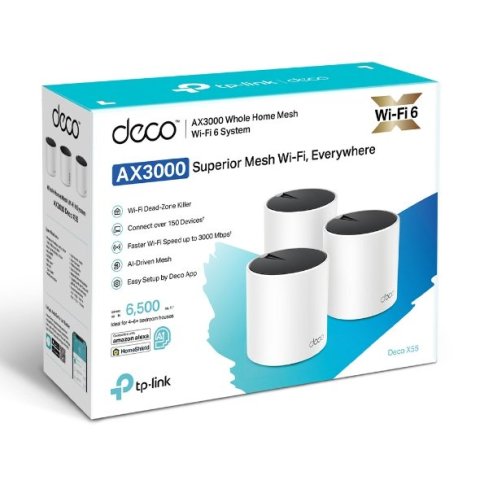 Punto De Acceso Interior Mesh Wifi 6 Tp-link Deco X55 Pack 3u Ax3000 2x2 ht160 2402mbps + 2x2 574mbps 2 Antenas 3p Giga