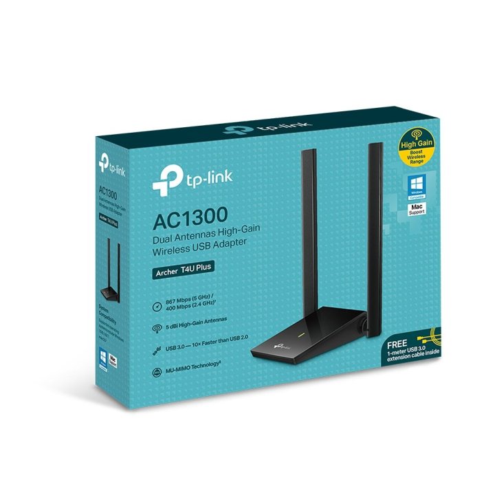 Usb Wifi Dualband Tp-link Archer T4u Plus Ac1300 400mb En 2,4ghz Y 867mb En 5ghz Usb3.0 Doble Antena