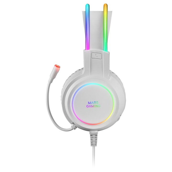 Headset Mars Gaming Mhrgb White Jack 3.5mm Iluminacion 360º Chroma Sonido Ultra-bass 3d Micro Abatible Con Cancelacion De Rui