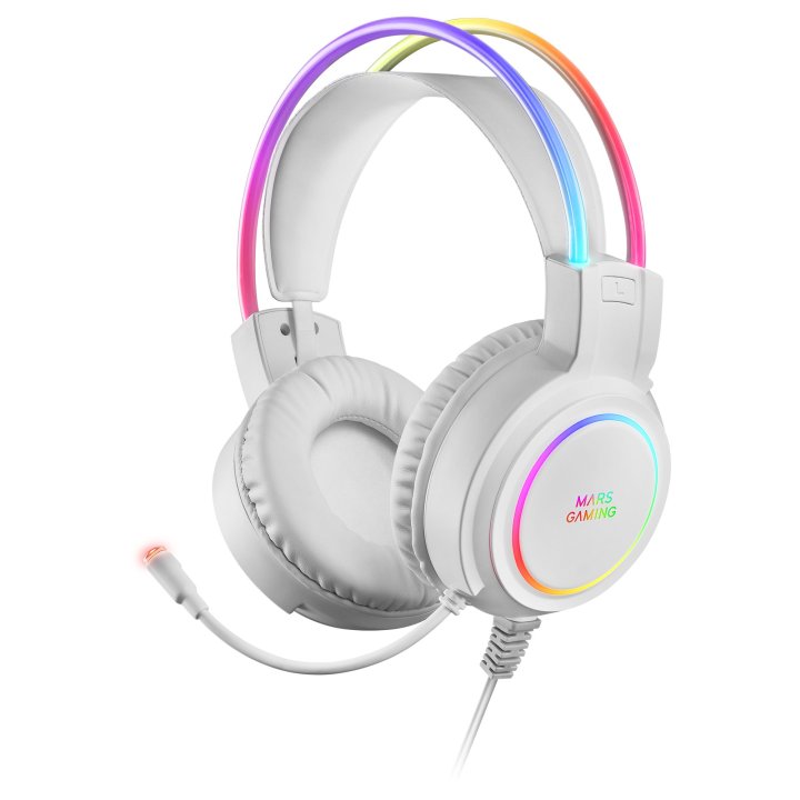 Headset Mars Gaming Mhrgb White Jack 3.5mm Iluminacion 360º Chroma Sonido Ultra-bass 3d Micro Abatible Con Cancelacion De Rui