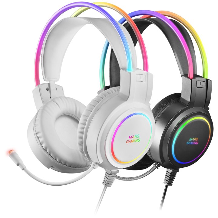 Headset Mars Gaming Mhrgb White Jack 3.5mm Iluminacion 360º Chroma Sonido Ultra-bass 3d Micro Abatible Con Cancelacion De Rui