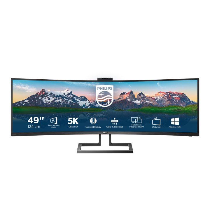Monitor 49" Curvo Usb-c Dp Hdmi Philips 499p9h 00 Ips 5120x1440 70hz 5ms 450cd 1800r Webcam Vesa 100x100