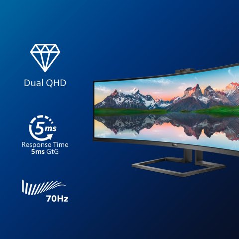 Monitor 49" Curvo Usb-c Dp Hdmi Philips 499p9h 00 Ips 5120x1440 70hz 5ms 450cd 1800r Webcam Vesa 100x100