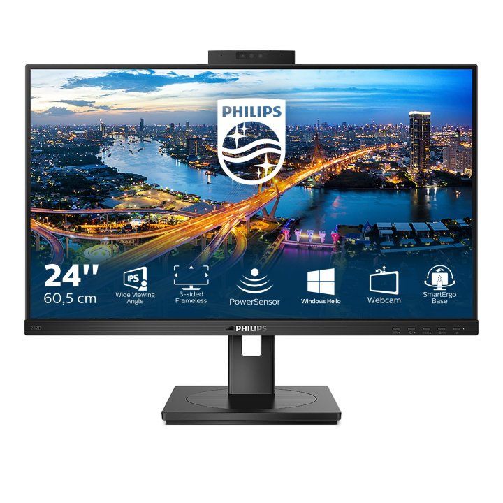 Monitor 24" Dp Hdmi Dvi-d Vga Philips 242b1h 00 Ips Fhd 75hz 4ms 300cd Vesa 100x100 2x2w Webcam Negro