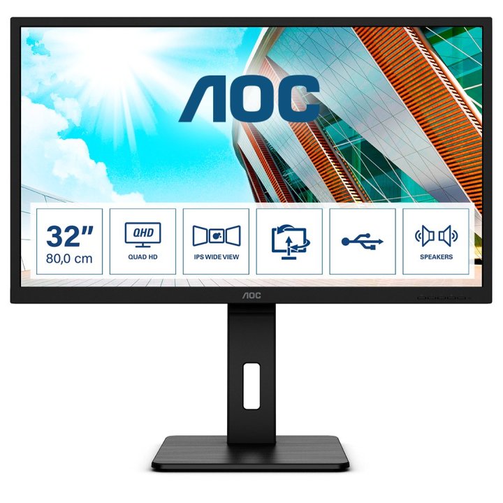 Monitor 32" Dp Hdmi Aoc Q32p2 Ips Qhd 2560x1440 75hz 1ms Vesa 100x100 4xusb Negro