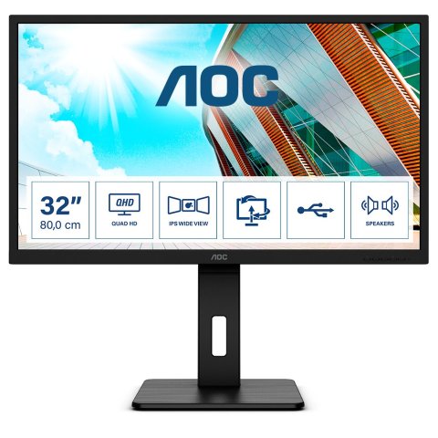 Monitor 32" Dp Hdmi Aoc Q32p2 Ips Qhd 2560x1440 75hz 1ms Vesa 100x100 4xusb Negro
