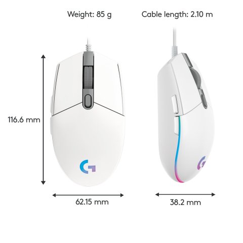 Mouse Logitech G203 Lightsync Rgb 8000dpi 6 Botones Color Blanco