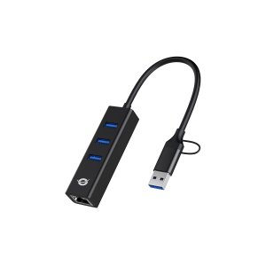 Adaptador Usb A Gigabit Ethernet Rj45 Conceptronic Con Hub Usb 3.0 3 Puertos Y Adaptador Usb-c 2