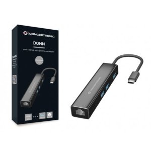 Adaptador Usb-c A Gigabit Ethernet Rj45 Conceptronic Con Hub Usb 3.0 3 Puertos 2