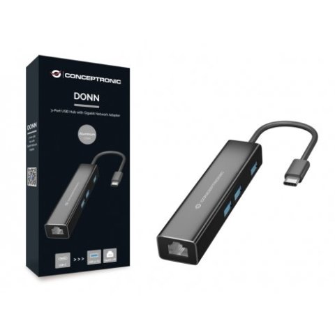 Adaptador Usb-c A Gigabit Ethernet Rj45 Conceptronic Con Hub Usb 3.0 3 Puertos