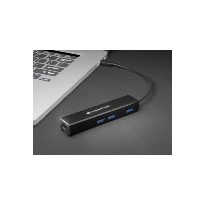 Adaptador Usb-c A Gigabit Ethernet Rj45 Conceptronic Con Hub Usb 3.0 3 Puertos