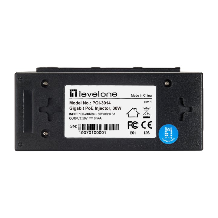 Poe Injector Adapter Gigabit Level One 30w Pasa Datos Y Alimentacion Por El Mismo Cable Hasta 100m