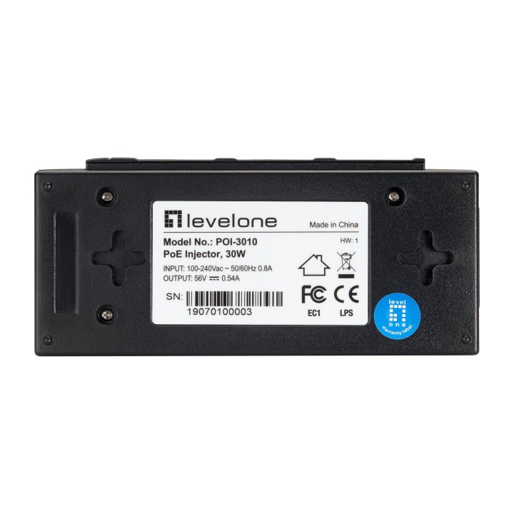 Poe Injector Adapter Gigabit Level One 30w Pasa Datos Y Alimentacion Por El Mismo Cable Hasta 100m