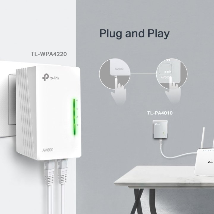 Homeplug Wifi Tp-link Tl-wpa4221kit 300mb Av600 Con 2 Puertos Ethernet Kit Compuesto De Un Tl-wpa4220 Y Un Tl-pa4010