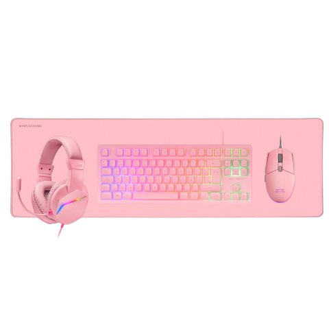 Teclado Mouse Headset Y Alfombrilla Mars Gaming Mcprgb3ppt Portugues H-mech Red Rgb 3200dpi Xxl Rosa