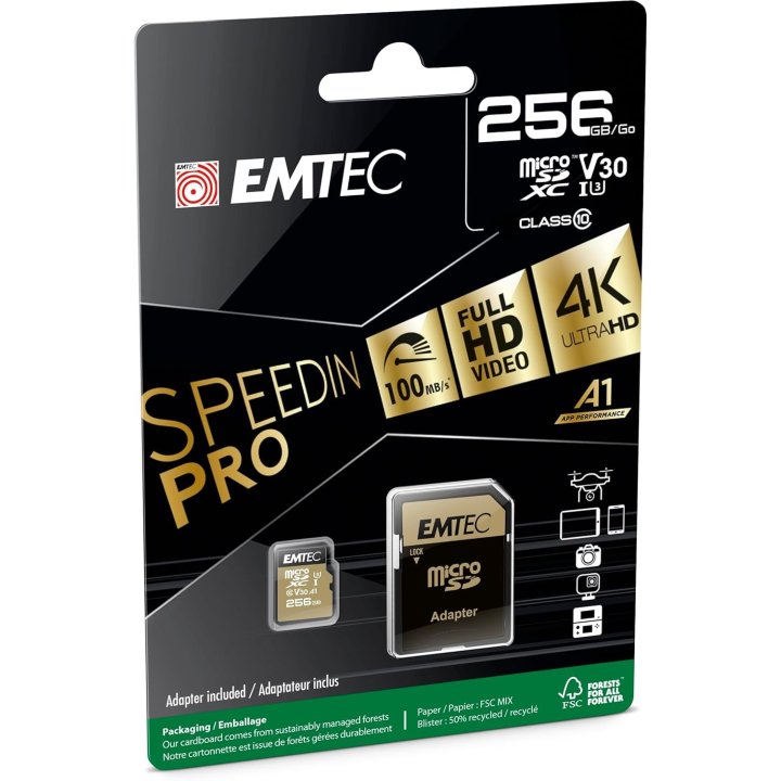 Memoria Sd Micro 256gb Emtec Speedin Pro 95mb/s...
