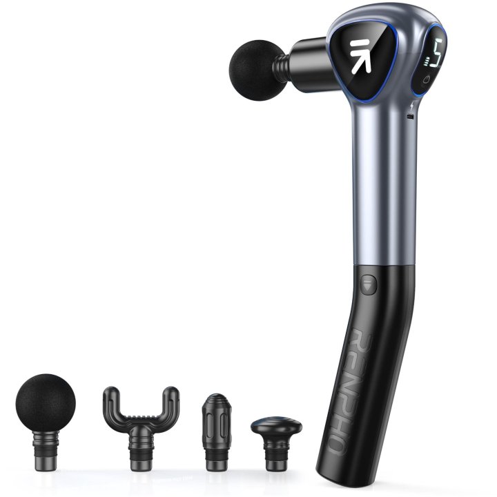 Pistola De Masaje Muscular Renpho Reach 5 Velocidades 4 Cabezales Pantalla Led 