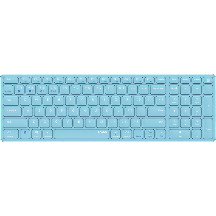 Teclado Rapoo Wireless Y Bluetooth E9700m Portugues 2.4ghz Bt 3.0 5.0 Diseño Ultrafino Bateria Azul Base Aluminio Multi Mode