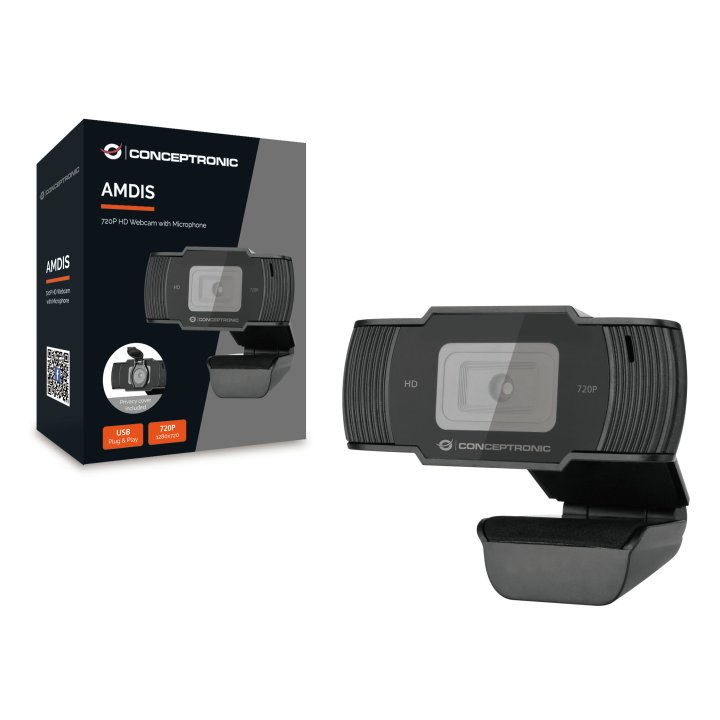 Webcam Hd Conceptronic Amdis 1080p Interpolado Usb 3.6mm 30fps Angulo Vision 68º Microfono Integrado