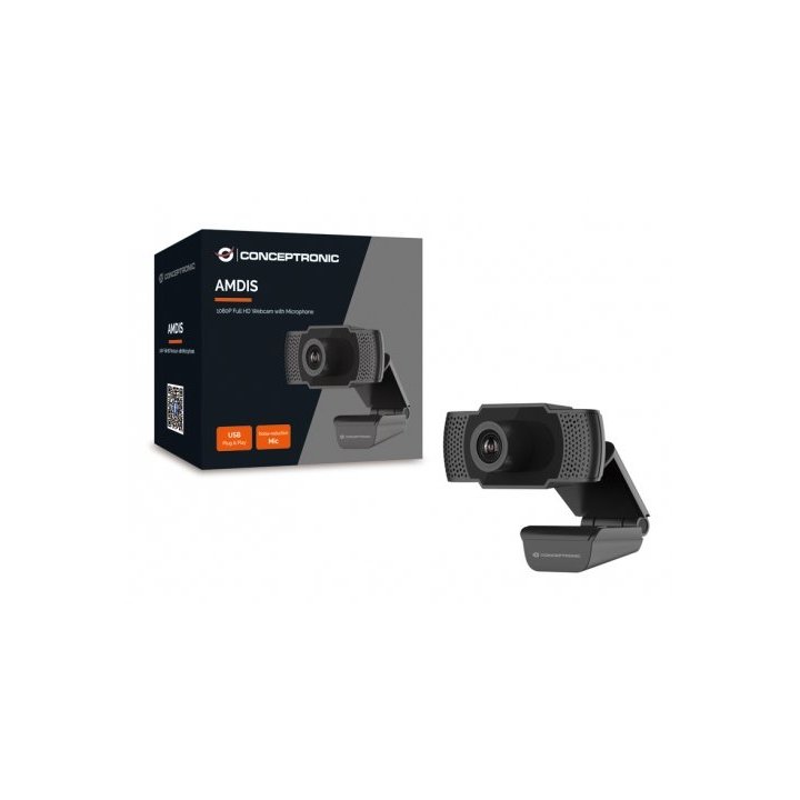 Webcam Fhd Conceptronic Amdis 1080p Usb 3.6mm 30 Fps Angulo Vision 90º Microfono Integrado