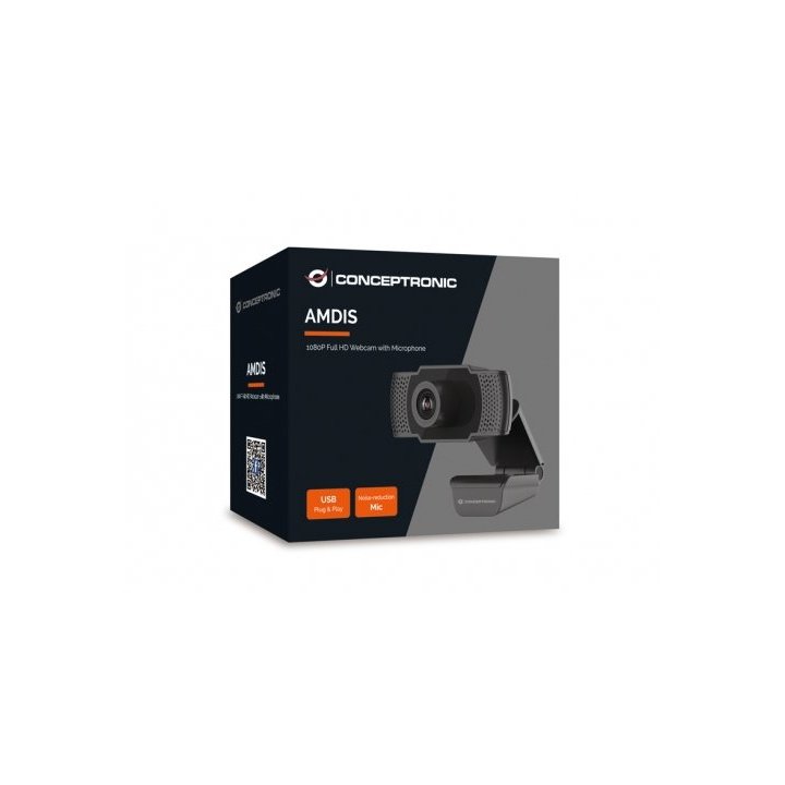 Webcam Fhd Conceptronic Amdis 1080p Usb 3.6mm 30 Fps Angulo Vision 90º Microfono Integrado