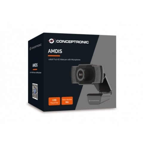 Webcam Fhd Conceptronic Amdis 1080p Usb 3.6mm 30 Fps Angulo Vision 90º Microfono Integrado
