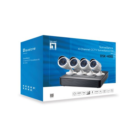 Kit Videovigilancia 1080p Level One Dsk-4001 4 Canales 4 Camaras Int ext + Grabador Cables Iluminacion Led (sin Hd)