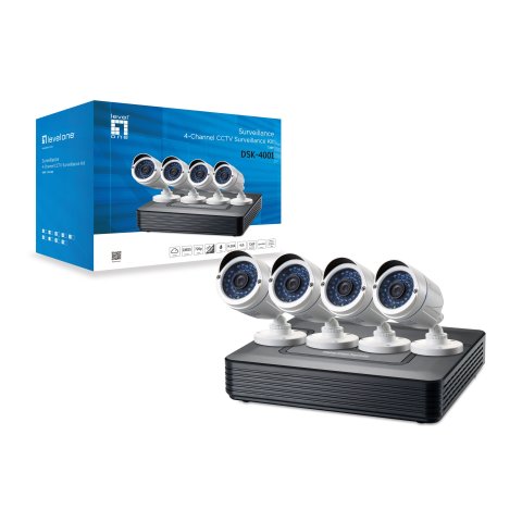 Kit Videovigilancia 1080p Level One Dsk-4001 4 Canales 4 Camaras Int ext + Grabador Cables Iluminacion Led (sin Hd)