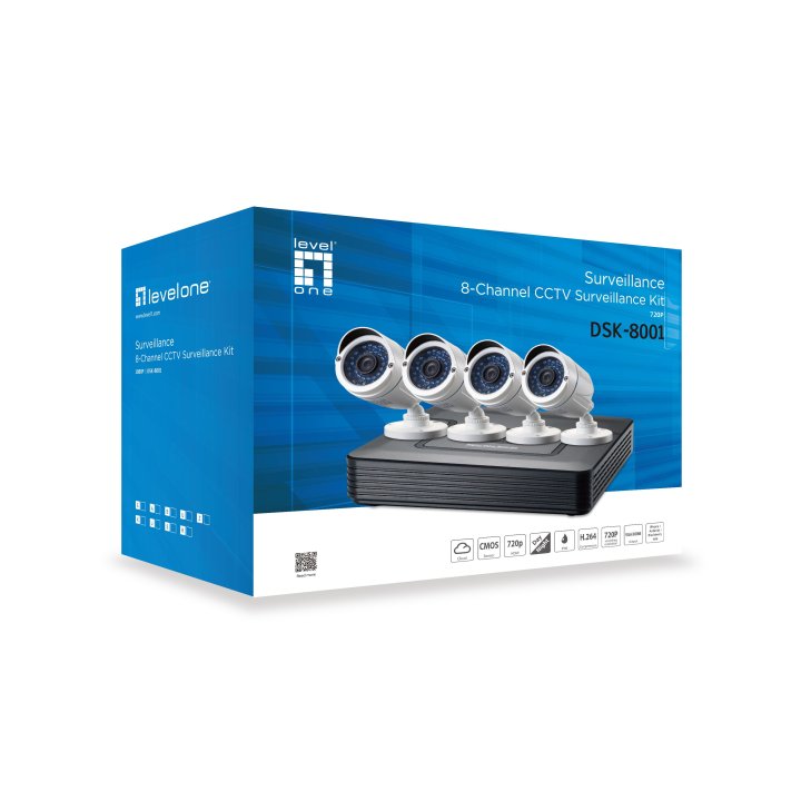 Kit Videovigilancia 1080p Level One Dsk-8001 8 Canales 4 Camaras Int ext + Grabador Cables Iluminacion Led (sin Hd)