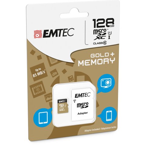 Memoria Sd Micro 128gb Emtec Elite Gold 85mb s Sd + Adapter Class 10 Uhs1 U1 Ecmsdm128gxc10gp